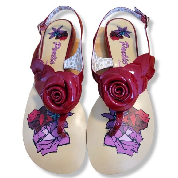 Poetic License Shoes - Poetic License red rose thong strapped sandals